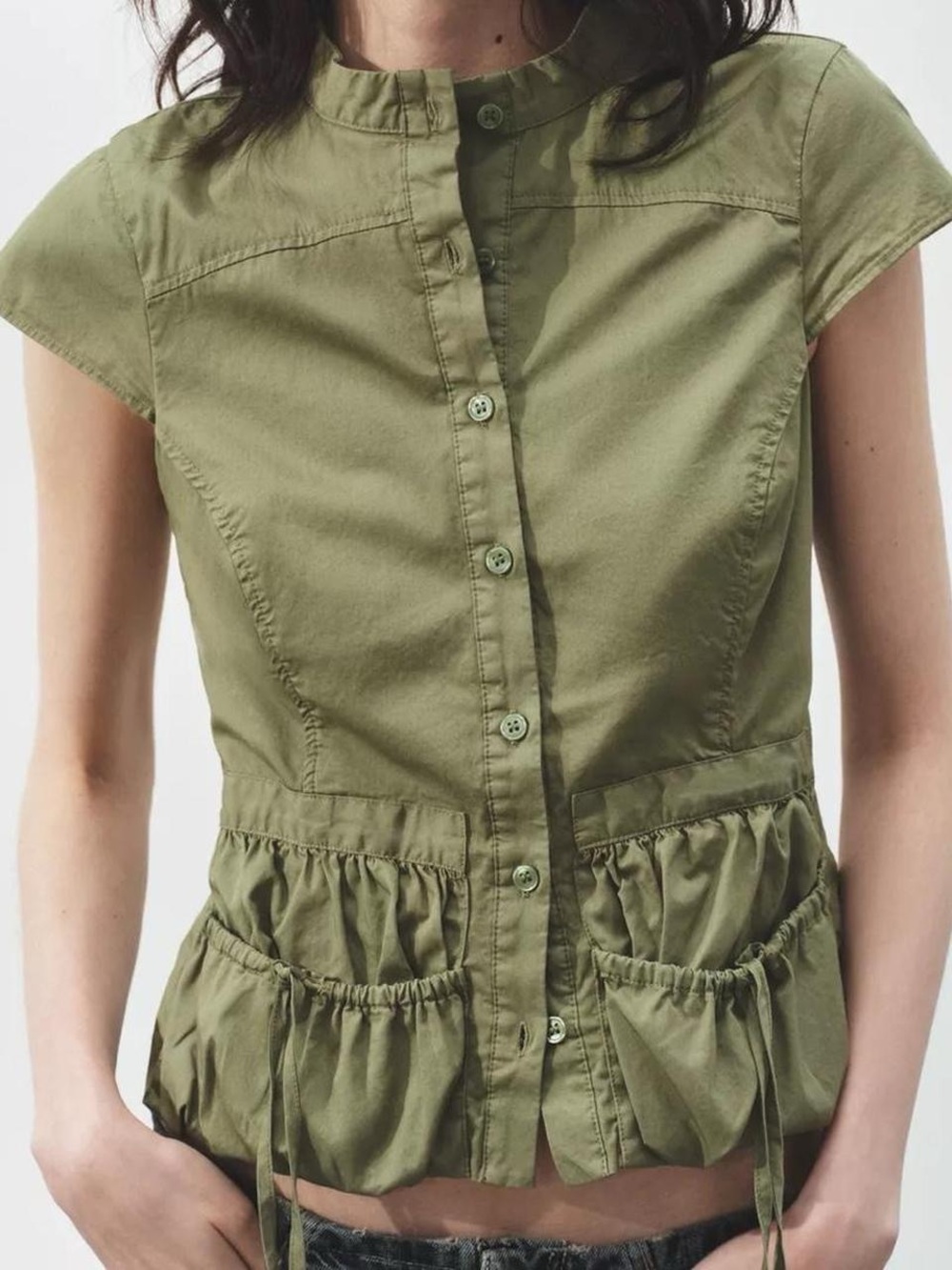 Zara Olive Green Button-Up Shirt
